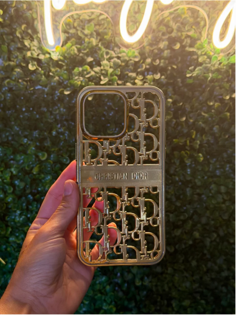 Women's Christian Dior Phone Case iPhone 15 Pro Max Golden